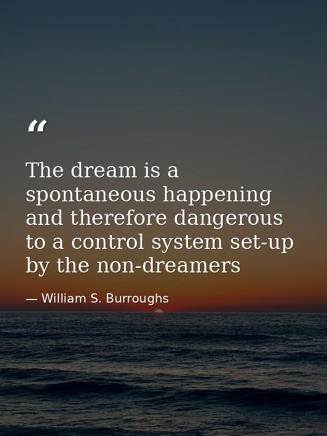 The dream is a spontaneous happening and therefore dangerous to a control system set-up by the non-dreamers — William S. Burroughs