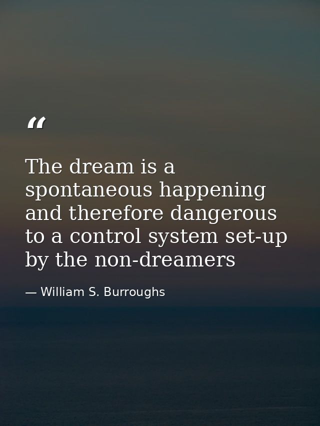 The dream is a spontaneous happening and therefore dangerous to a control system set-up by the non-dreamers — William S. Burroughs