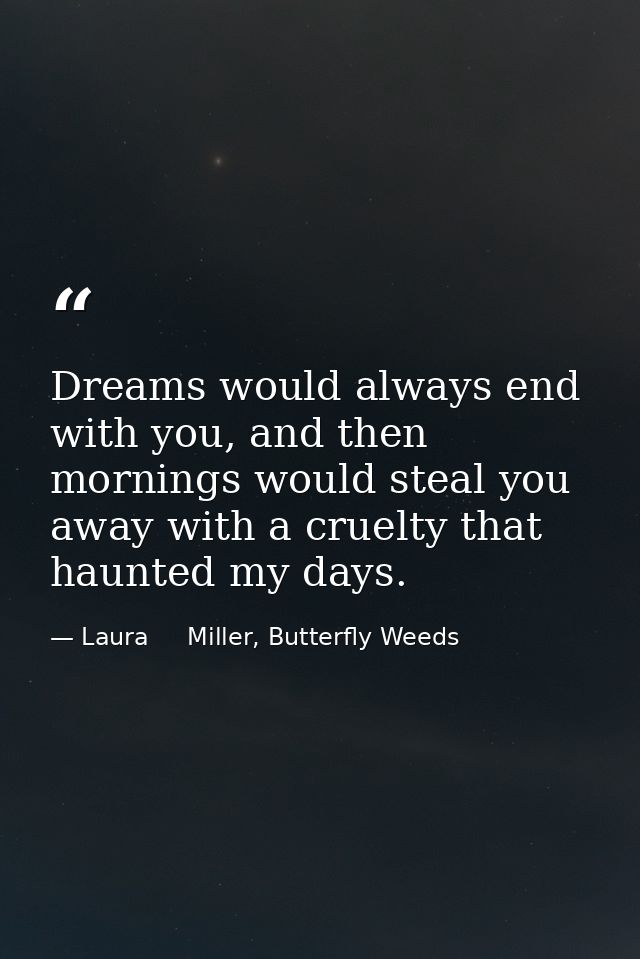 Dreams would always end with you, and then mornings would steal you away with a cruelty that haunted my days. — Laura     Miller, Butterfly Weeds
