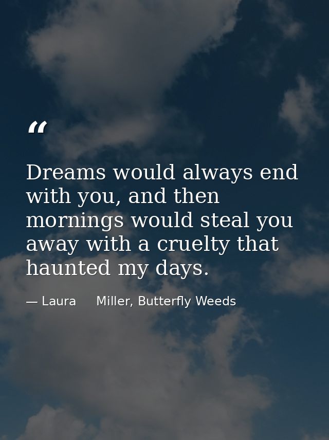 Dreams would always end with you, and then mornings would steal you away with a cruelty that haunted my days. — Laura     Miller, Butterfly Weeds