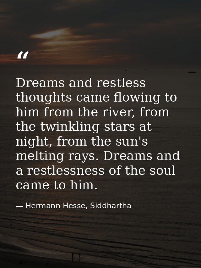 Dreams and restless thoughts came flowing to him from the river, from the twinkling stars at night, from the sun's melti — Hermann Hesse, Siddhartha