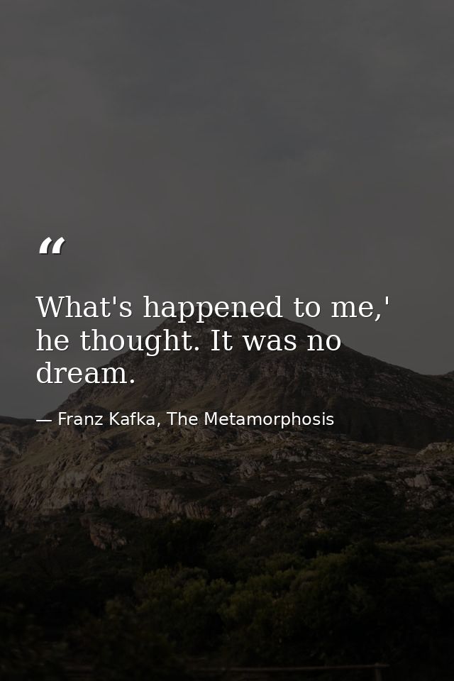 What's happened to me,' he thought. It was no dream. — Franz Kafka, The Metamorphosis