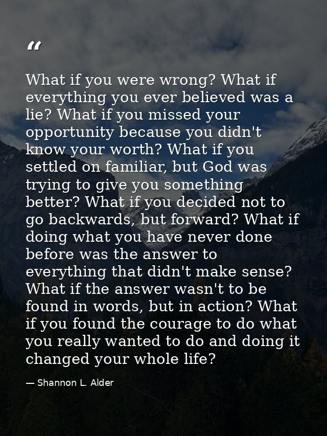 What if you were wrong? What if everything you ever believed was a lie? What if you missed your opportunity because you  — Shannon L. Alder