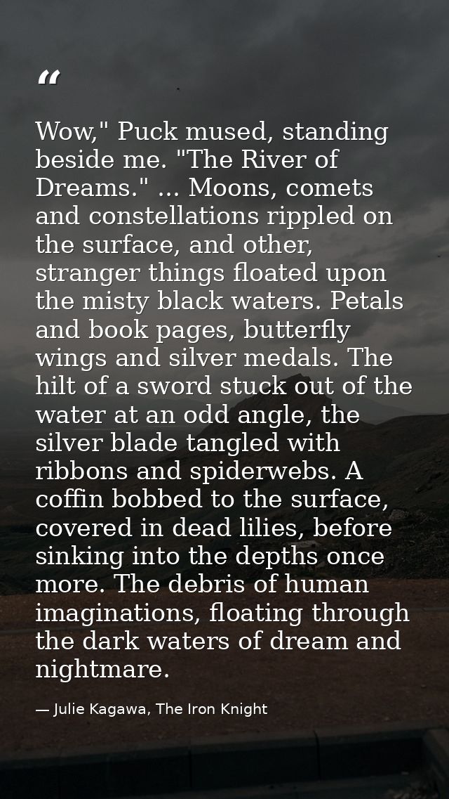 Wow," Puck mused, standing beside me. "The River of Dreams." ... Moons, comets and constellations rippled on the surface — Julie Kagawa, The Iron Knight