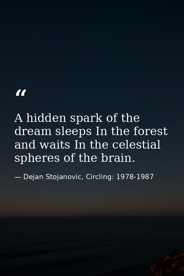 A hidden spark of the dream sleeps In the forest and waits In the celestial spheres of the brain. — Dejan Stojanovic, Circling: 1978-1987