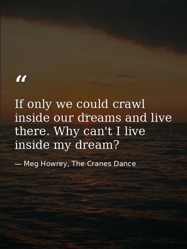 If only we could crawl inside our dreams and live there. Why can't I live inside my dream? — Meg Howrey, The Cranes Dance