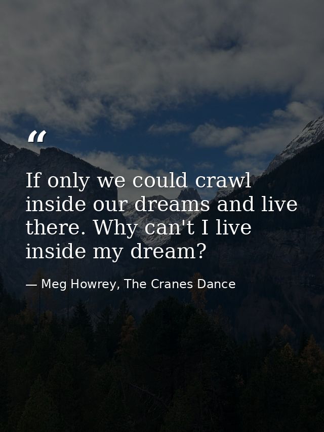 If only we could crawl inside our dreams and live there. Why can't I live inside my dream? — Meg Howrey, The Cranes Dance