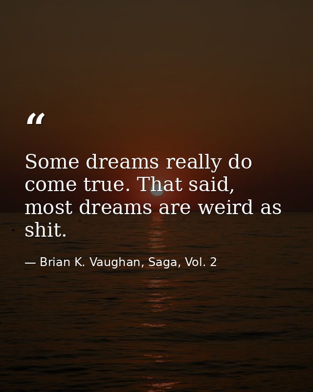 Some dreams really do come true. That said, most dreams are weird as shit. — Brian K. Vaughan, Saga, Vol. 2