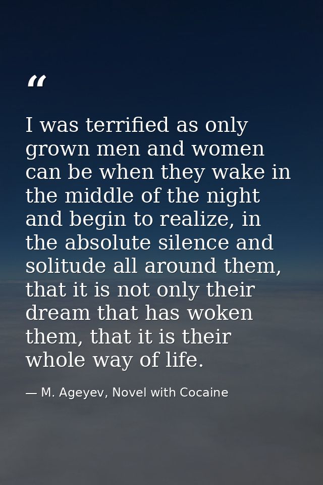 I was terrified as only grown men and women can be when they wake in the middle of the night and begin to realize, in th — M. Ageyev, Novel with Cocaine