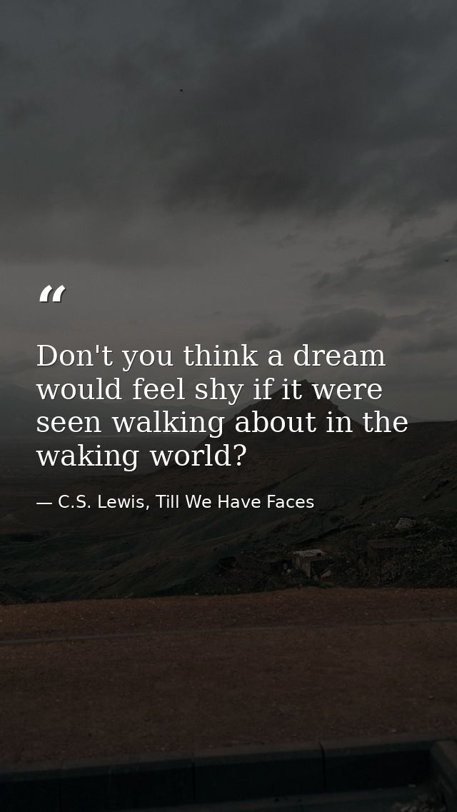 Don't you think a dream would feel shy if it were seen walking about in the waking world? — C.S. Lewis, Till We Have Faces
