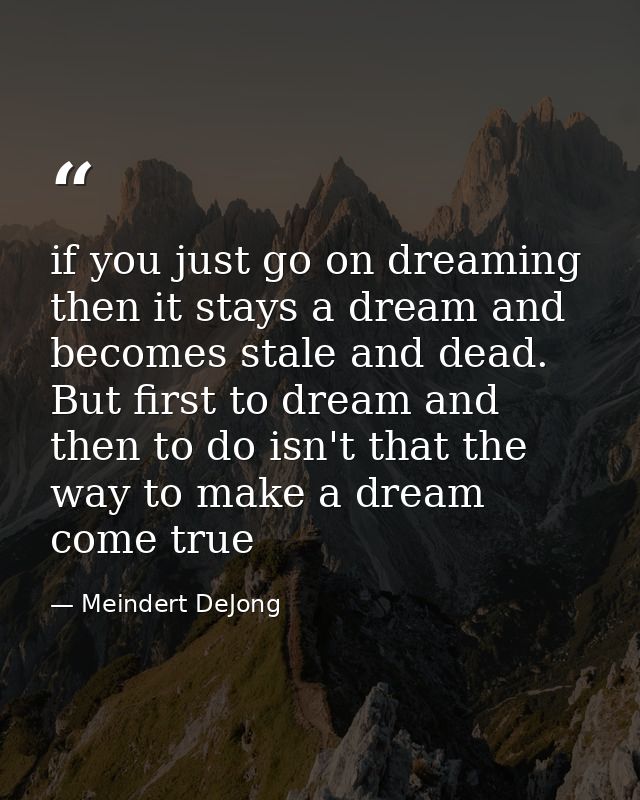 if you just go on dreaming then it stays a dream and becomes stale and dead. But first to dream and then to do isn't tha — Meindert DeJong