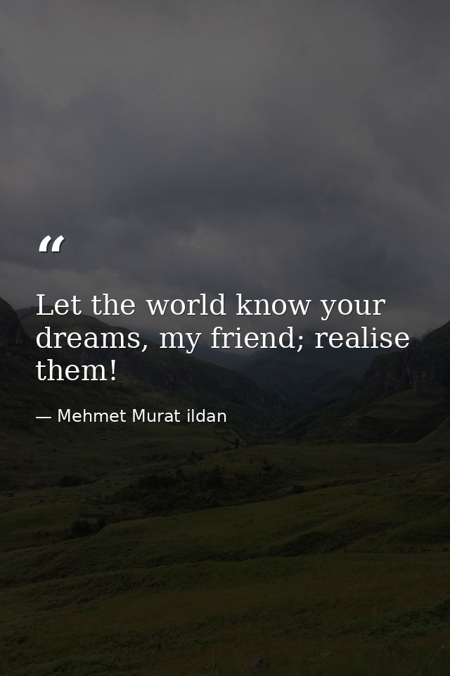 Let the world know your dreams, my friend; realise them! — Mehmet Murat ildan