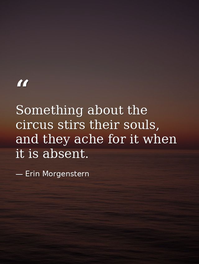 Something about the circus stirs their souls, and they ache for it when it is absent. — Erin Morgenstern
