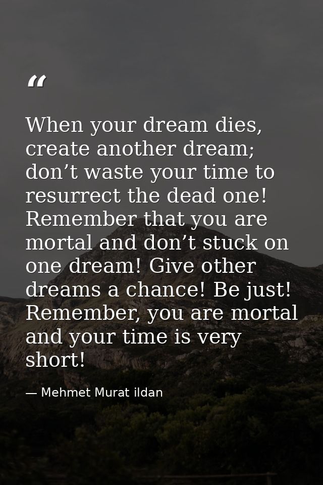 When your dream dies, create another dream; don’t waste your time to resurrect the dead one! Remember that you are morta — Mehmet Murat ildan