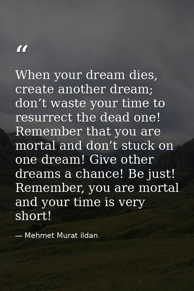 When your dream dies, create another dream; don’t waste your time to resurrect the dead one! Remember that you are morta — Mehmet Murat ildan