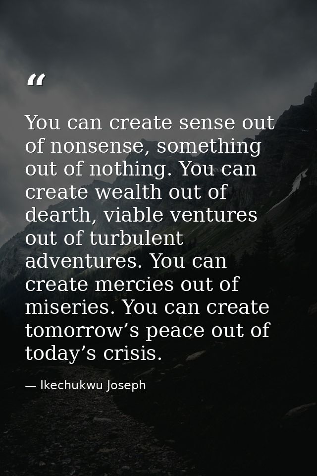 You can create sense out of nonsense, something out of nothing. You can create wealth out of dearth, viable ventures out — Ikechukwu Joseph
