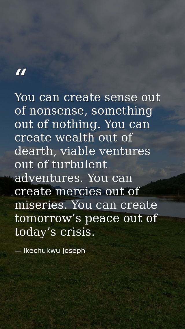 You can create sense out of nonsense, something out of nothing. You can create wealth out of dearth, viable ventures out — Ikechukwu Joseph