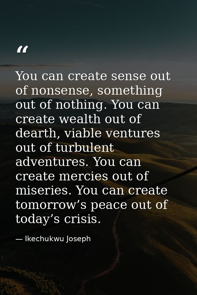 You can create sense out of nonsense, something out of nothing. You can create wealth out of dearth, viable ventures out — Ikechukwu Joseph
