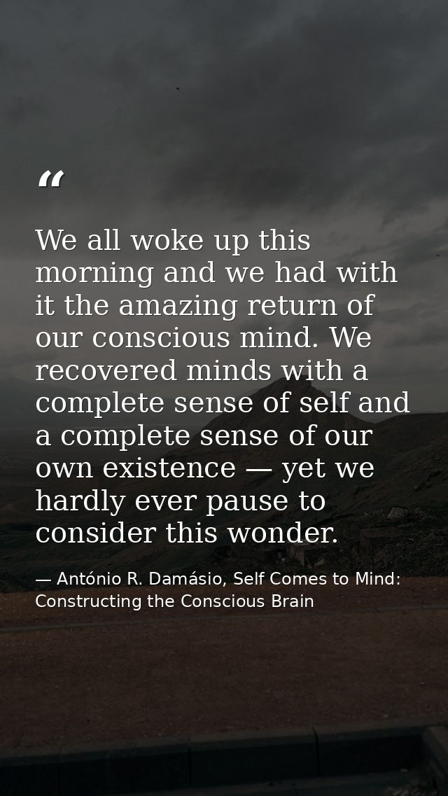 We all woke up this morning and we had with it the amazing return of our conscious mind. We recovered minds with a compl — António R. Damásio, Self Comes to Mind: Constructing the Conscious Brain