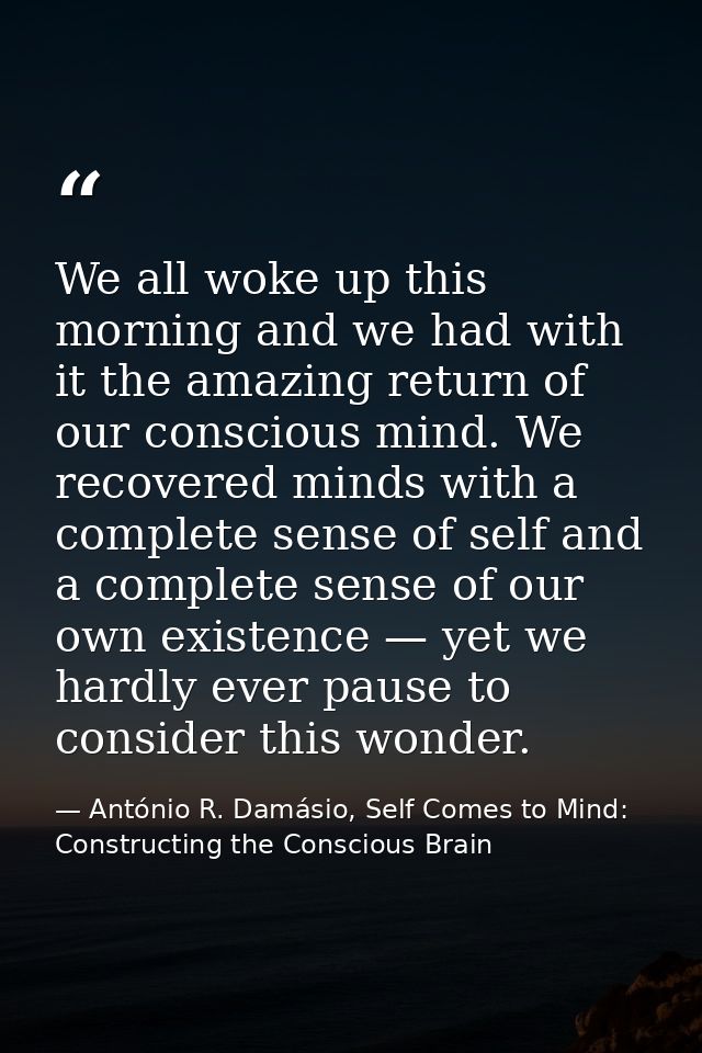 We all woke up this morning and we had with it the amazing return of our conscious mind. We recovered minds with a compl — António R. Damásio, Self Comes to Mind: Constructing the Conscious Brain
