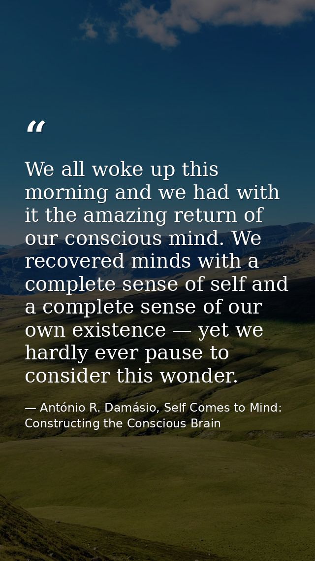 We all woke up this morning and we had with it the amazing return of our conscious mind. We recovered minds with a compl — António R. Damásio, Self Comes to Mind: Constructing the Conscious Brain