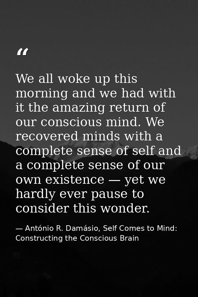 We all woke up this morning and we had with it the amazing return of our conscious mind. We recovered minds with a compl — António R. Damásio, Self Comes to Mind: Constructing the Conscious Brain