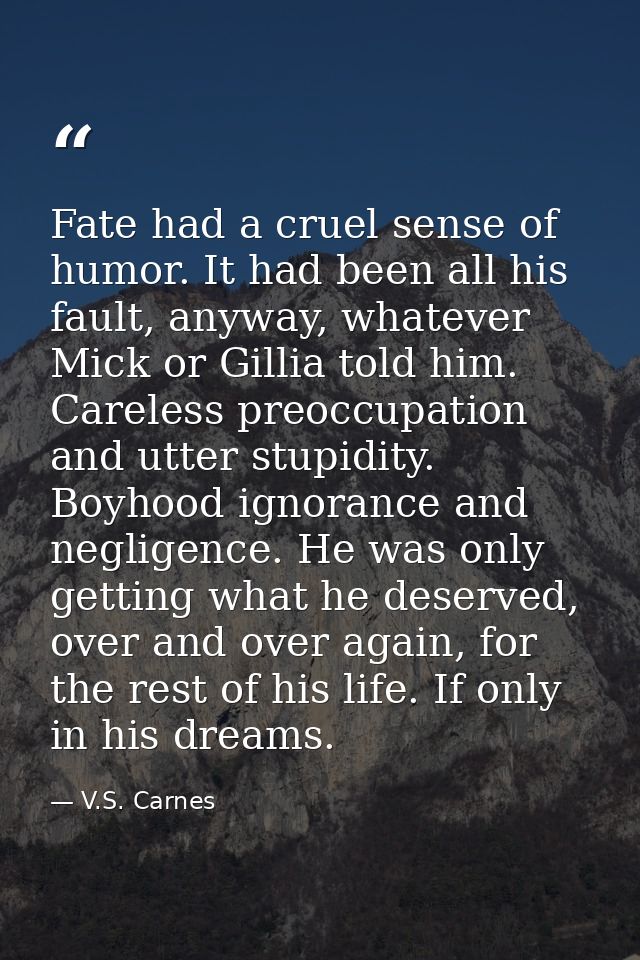 Fate had a cruel sense of humor. It had been all his fault, anyway, whatever Mick or Gillia told him. Careless preoccupa — V.S. Carnes
