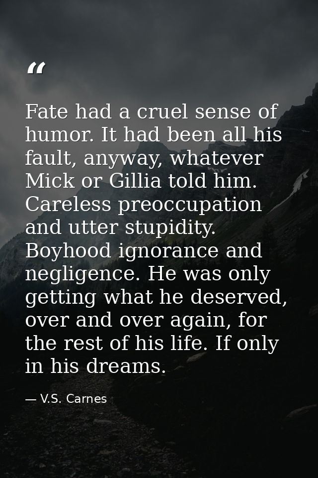 Fate had a cruel sense of humor. It had been all his fault, anyway, whatever Mick or Gillia told him. Careless preoccupa — V.S. Carnes