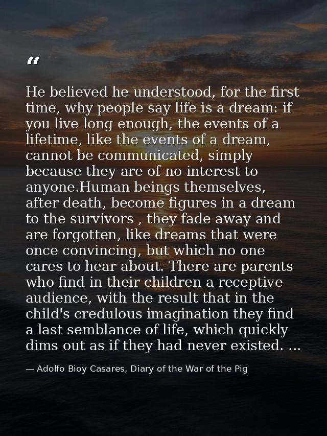 He believed he understood, for the first time, why people say life is a dream: if you live long enough, the events of a  — Adolfo Bioy Casares, Diary of the War of the Pig
