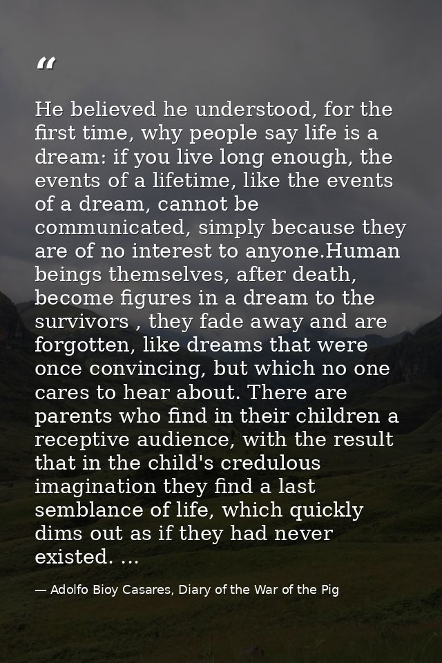 He believed he understood, for the first time, why people say life is a dream: if you live long enough, the events of a  — Adolfo Bioy Casares, Diary of the War of the Pig