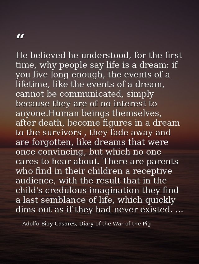 He believed he understood, for the first time, why people say life is a dream: if you live long enough, the events of a  — Adolfo Bioy Casares, Diary of the War of the Pig