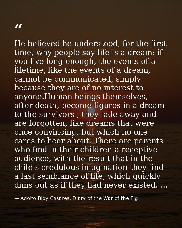 He believed he understood, for the first time, why people say life is a dream: if you live long enough, the events of a  — Adolfo Bioy Casares, Diary of the War of the Pig