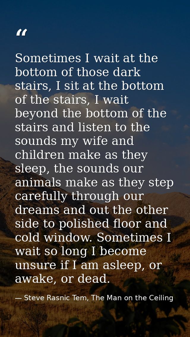 Sometimes I wait at the bottom of those dark stairs, I sit at the bottom of the stairs, I wait beyond the bottom of the  — Steve Rasnic Tem, The Man on the Ceiling