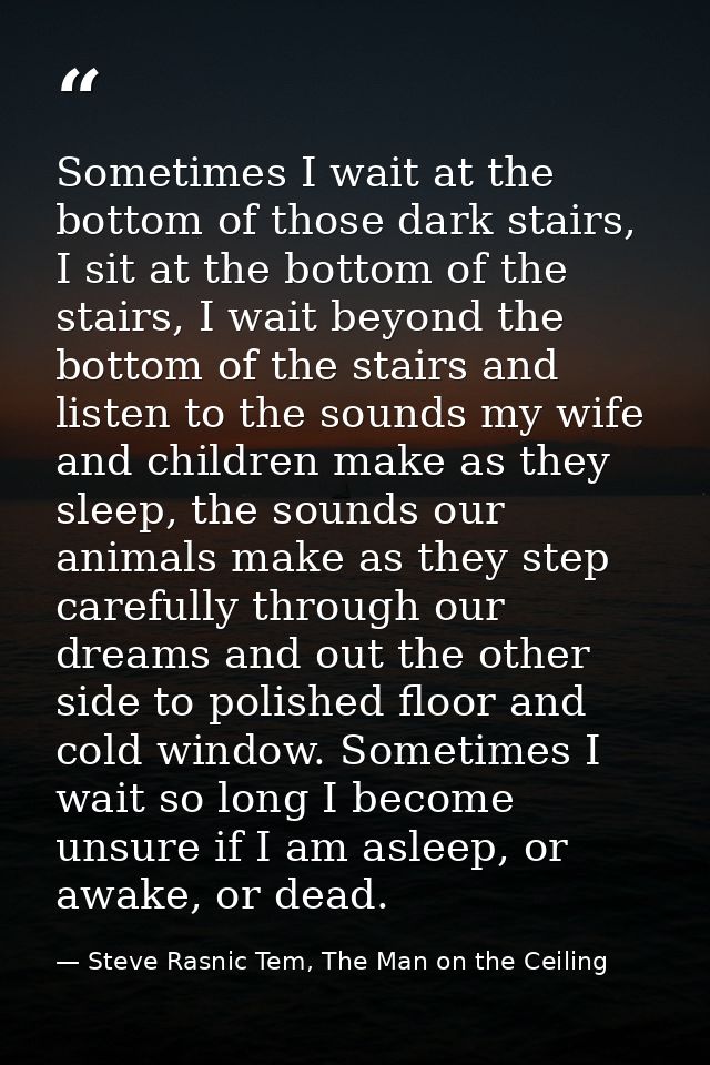 Sometimes I wait at the bottom of those dark stairs, I sit at the bottom of the stairs, I wait beyond the bottom of the  — Steve Rasnic Tem, The Man on the Ceiling