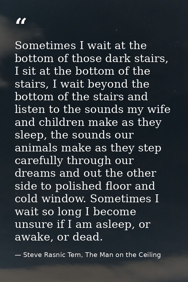 Sometimes I wait at the bottom of those dark stairs, I sit at the bottom of the stairs, I wait beyond the bottom of the  — Steve Rasnic Tem, The Man on the Ceiling
