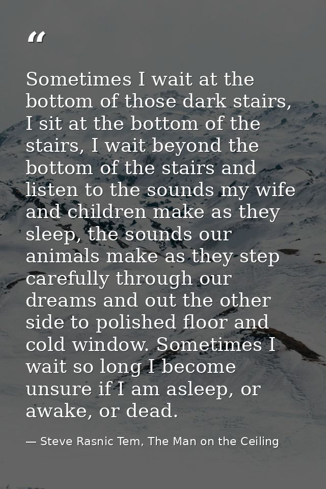 Sometimes I wait at the bottom of those dark stairs, I sit at the bottom of the stairs, I wait beyond the bottom of the  — Steve Rasnic Tem, The Man on the Ceiling