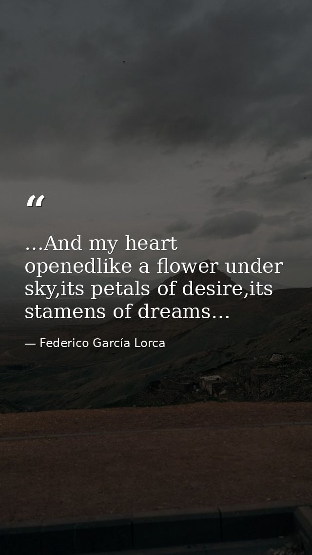 …And my heart openedlike a flower under sky,its petals of desire,its stamens of dreams… — Federico García Lorca