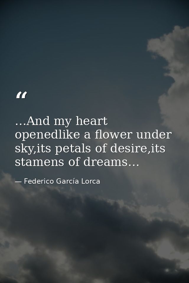 …And my heart openedlike a flower under sky,its petals of desire,its stamens of dreams… — Federico García Lorca
