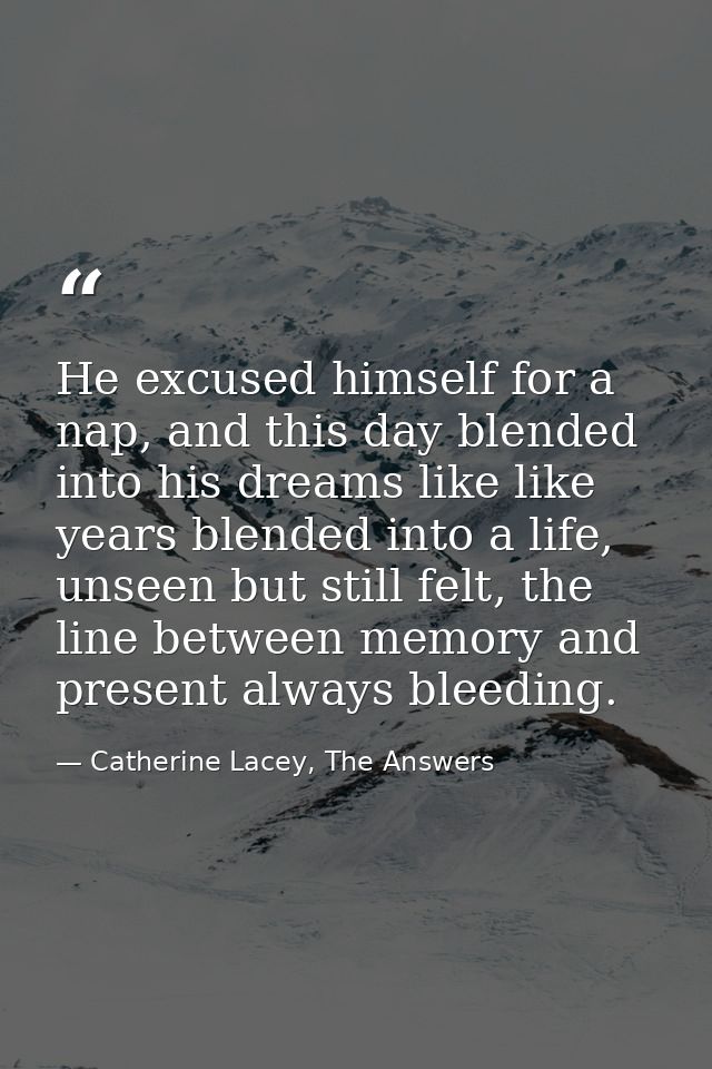 He excused himself for a nap, and this day blended into his dreams like like years blended into a life, unseen but still — Catherine Lacey, The Answers