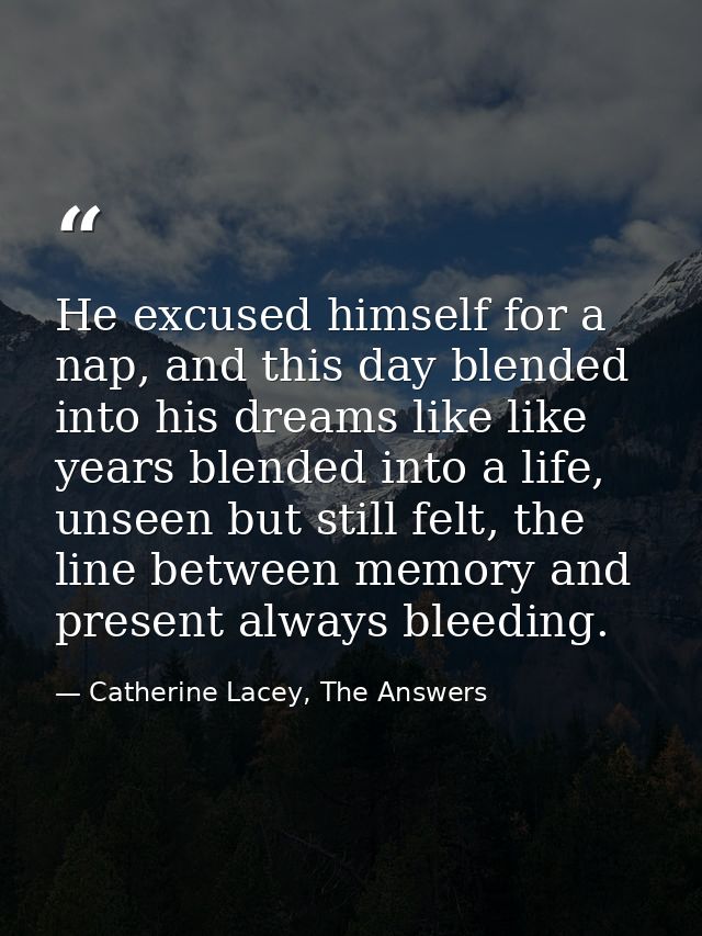He excused himself for a nap, and this day blended into his dreams like like years blended into a life, unseen but still — Catherine Lacey, The Answers