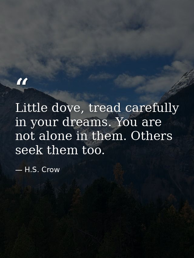 Little dove, tread carefully in your dreams. You are not alone in them. Others seek them too. — H.S. Crow