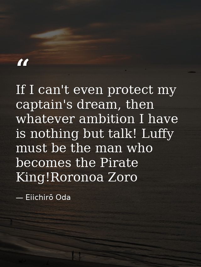 If I can't even protect my captain's dream, then whatever ambition I have is nothing but talk! Luffy must be the man who — Eiichirō Oda
