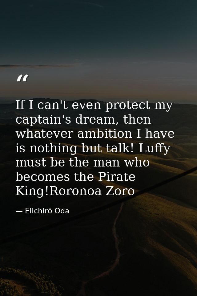 If I can't even protect my captain's dream, then whatever ambition I have is nothing but talk! Luffy must be the man who — Eiichirō Oda