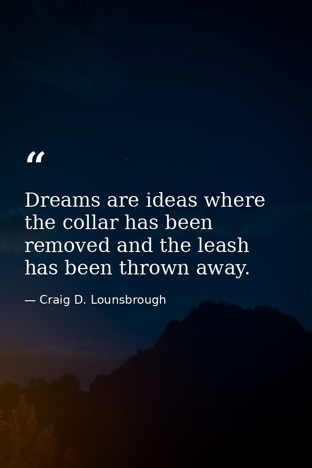 Dreams are ideas where the collar has been removed and the leash has been thrown away. — Craig D. Lounsbrough