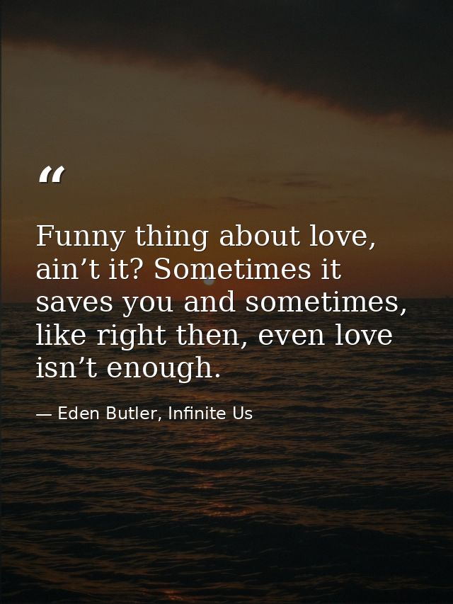 Funny thing about love, ain’t it? Sometimes it saves you and sometimes, like right then, even love isn’t enough. — Eden Butler, Infinite Us