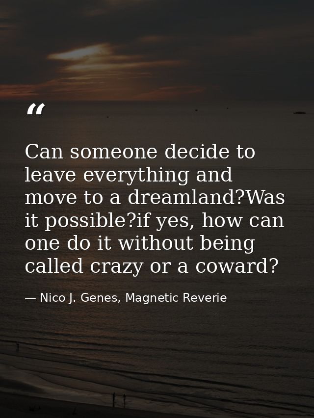 Can someone decide to leave everything and move to a dreamland?Was it possible?if yes, how can one do it without being c — Nico J. Genes, Magnetic Reverie