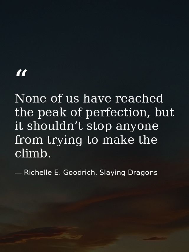 None of us have reached the peak of perfection, but it shouldn’t stop anyone from trying to make the climb. — Richelle E. Goodrich, Slaying Dragons