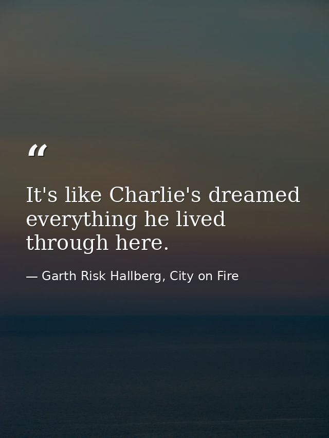It's like Charlie's dreamed everything he lived through here. — Garth Risk Hallberg, City on Fire
