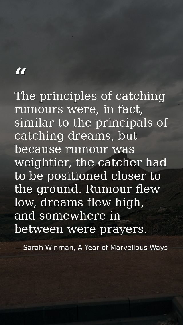 The principles of catching rumours were, in fact, similar to the principals of catching dreams, but because rumour was w — Sarah Winman, A Year of Marvellous Ways