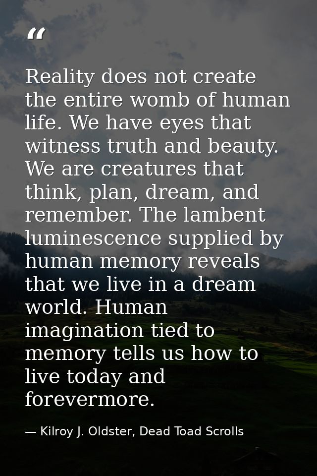 Reality does not create the entire womb of human life. We have eyes that witness truth and beauty. We are creatures that — Kilroy J. Oldster, Dead Toad Scrolls